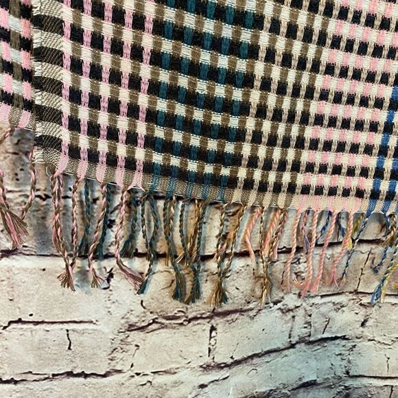 Vince Camuto Womens Black Bright Plaid Check Fringe Scarf One Size NWT - Picture 2 of 8